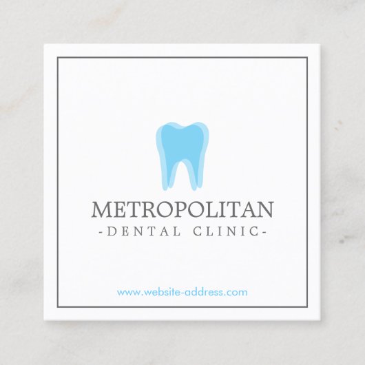 Classic Modern Dentist Tooth Logo on White Vierkante Visitekaartje (Voorkant)