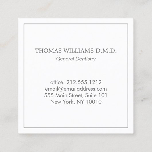 Classic Modern Dentist Tooth Logo on White Vierkante Visitekaartje (Achterkant)