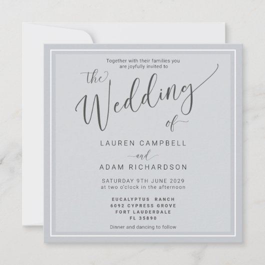 Classic Modern Dusty Blue Cool Script Weddenschap (Voorkant)