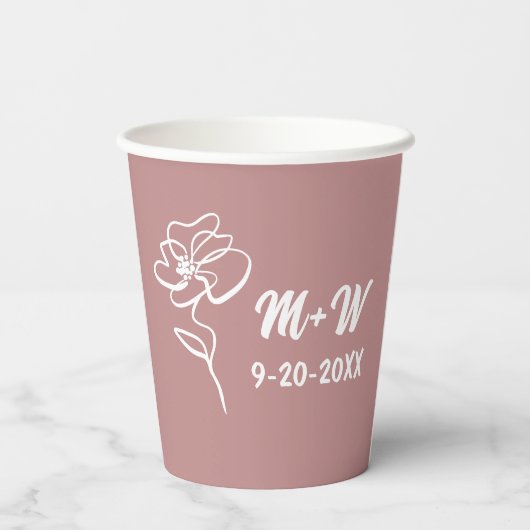 Classic & Modern Dusty Roos Roze Bloemen Schets Papieren Bekers (Achterkant)