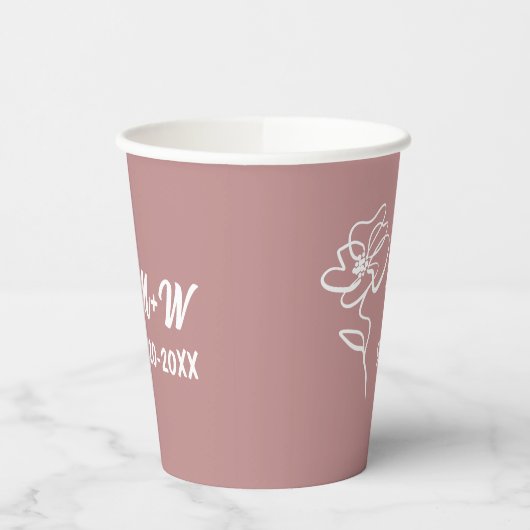 Classic & Modern Dusty Roos Roze Bloemen Schets Papieren Bekers (Links)