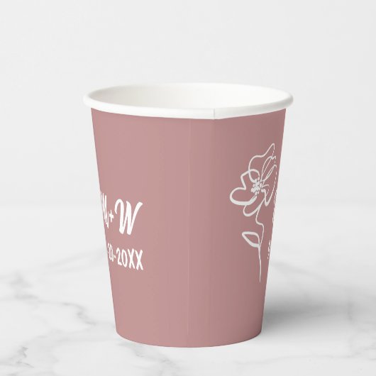 Classic & Modern Dusty Roos Roze Bloemen Schets Papieren Bekers (Rechts)