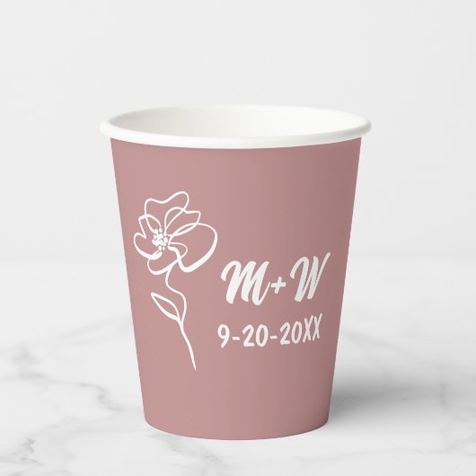 Classic & Modern Dusty Roos Roze Bloemen Schets Papieren Bekers (Voorkant)