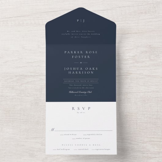 Classic Modern Elegant Stylish RSVP Wedding All In One Uitnodiging (Binnen)