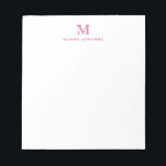 Classic modern Girly Magenta Pink Monogram Initiaa Notitieblok<br><div class="desc">Het ontwerp kenmerkt een gepersonaliseerd monogram initiaal en een naam in een eenvoudige en moderne typografische doopvont.</div>