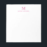 Classic modern Girly Magenta Pink Monogram Initiaa Notitieblok<br><div class="desc">Het ontwerp kenmerkt een gepersonaliseerd monogram initiaal en een naam in een eenvoudige en moderne typografische doopvont.</div>