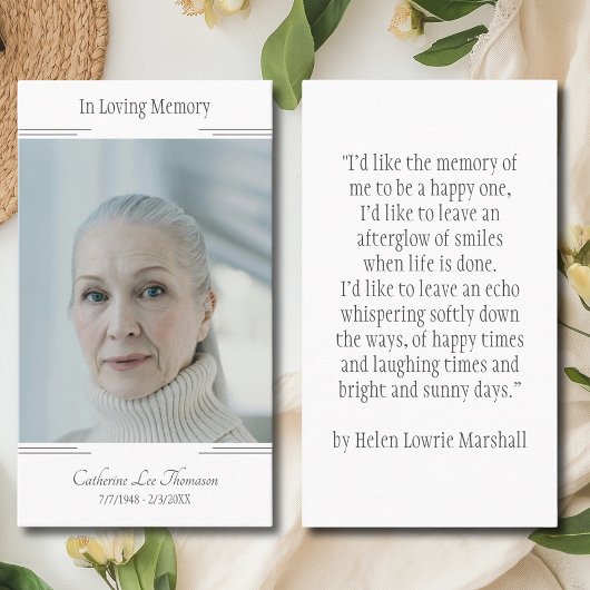 Classic Modern In Loving Memory Photo Prayer Card Visitekaartje