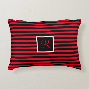 Classic Modern Initiaal Letter Rood & Zwart Gestre Accent Kussen