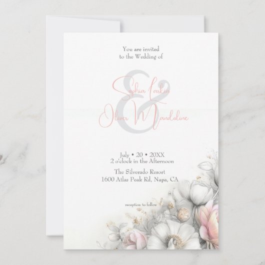 Classic Modern Ivory and Blush Floral  Kaart (Achterkant)