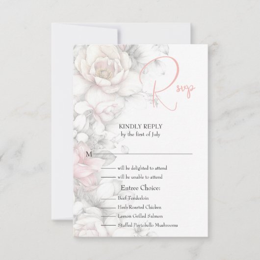 Classic Modern Ivory and Blush Floral  RSVP Kaartje (Voorkant)