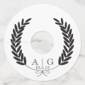 Classic Modern Laurels & Couple's Initialen Weddin Wijnglaslabel (Voorkant)