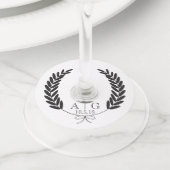 Classic Modern Laurels & Couple's Initialen Weddin Wijnglaslabel (Dichtbij)