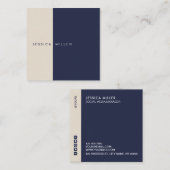 Classic Modern Midnight Blue & Beige Social Media Vierkante Visitekaartje (Voorkant / Achterkant)