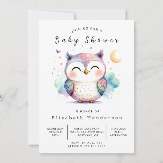 Classic Modern Owl Baby shower Kaart (Voorkant)