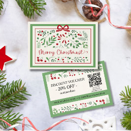 Classic Modern Rood Groen Bloemen Kerst Kortingskaartje