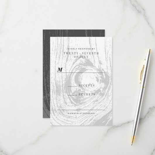 Classic Modern Rustic Wood Grain Winter Wedding RSVP Kaartje (Voorkant / Achterkant in situ)