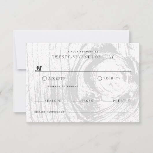 Classic Modern Rustic Wood Grain Winter Wedding RSVP Kaartje (Voorkant)