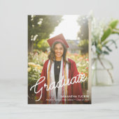 Classic Modern Script 2 Foto Afstuderen Aankondiging (Staand voorkant)