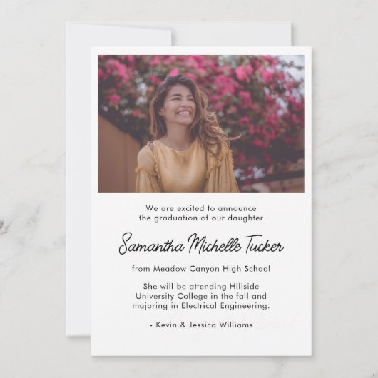 Classic Modern Script 2 Foto Afstuderen Aankondiging (Achterkant)