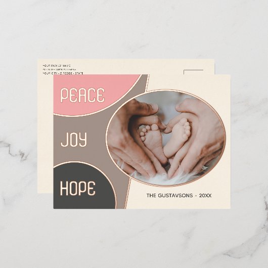 Classic Modern Seasons Greetings Roos Gold Folie Feestdagen Briefkaart (Voorkant / Achterkant)