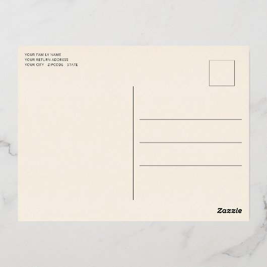 Classic Modern Seasons Greetings Roos Gold Folie Feestdagen Briefkaart (Achterkant)