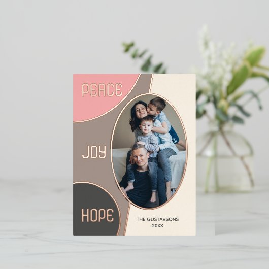 Classic Modern Seasons Greetings Roos Gold Folie Feestdagen Briefkaart (Staand Voorkant)