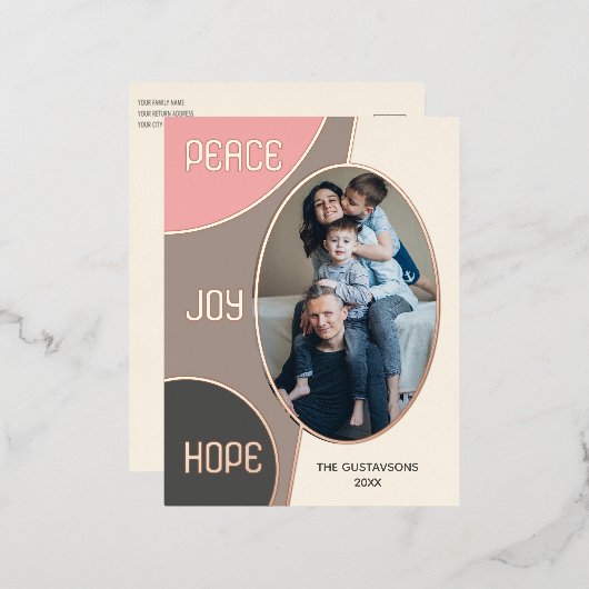 Classic Modern Seasons Greetings Roos Gold Folie Feestdagen Briefkaart (Voorkant / Achterkant)