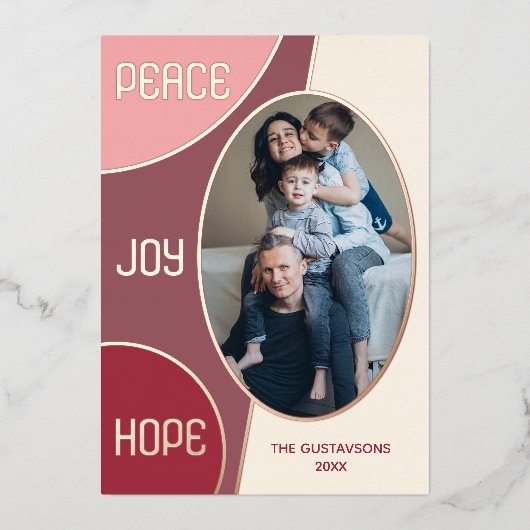 Classic Modern Seasons Greetings Roos Gold Folie Feestdagenkaart (Voorkant)