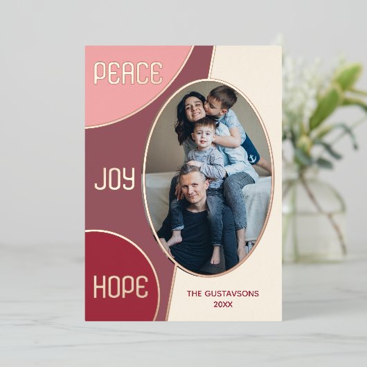 Classic Modern Seasons Greetings Roos Gold Folie Feestdagenkaart (Staand Voorkant)