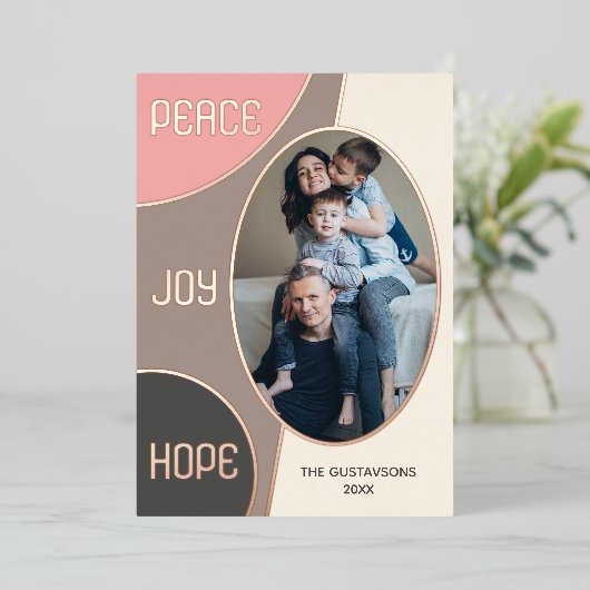 Classic Modern Seasons Greetings Roos Gold Folie Feestdagenkaart (Staand Voorkant)