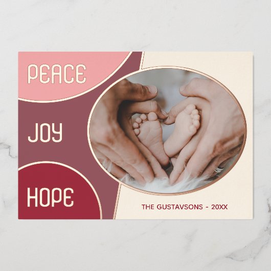 Classic Modern Seasons Greetings Roos Gold Folie Feestdagenkaart (Voorkant)