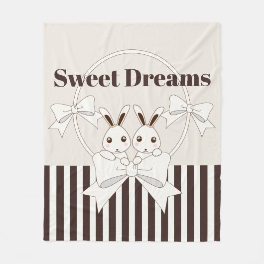 Classic Modern Stripe Schattige Twin Bunny Kinder  Fleece Deken (Voorkant)