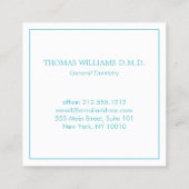 Classic Modern Tandarts Logo op Aqua Blue Vierkante Visitekaartje (Achterkant)