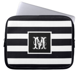 Classic Moderne Cool B & W van Chic Monogram Initi Laptop Sleeve