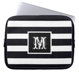 Classic Moderne Cool B & W van Chic Monogram Initi Laptop Sleeve