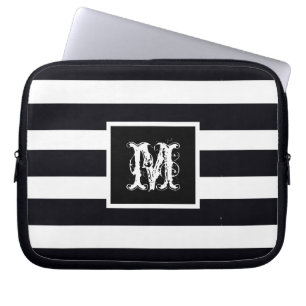 Classic Moderne Cool B & W van Chic Monogram Initi Laptop Sleeve
