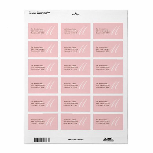 Classic Monogram Adresetiketten - Roze Etiket (Full Sheet)