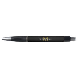 Classic Monogram Black Gold Elegant Initiaal Name Pen
