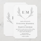 Classic Monogram Black White Floral Wedding Kaart (Voorkant / Achterkant)