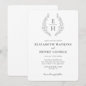 Classic Monogram Black White Fromal Wedding Invita Kaart (Voorkant / Achterkant)