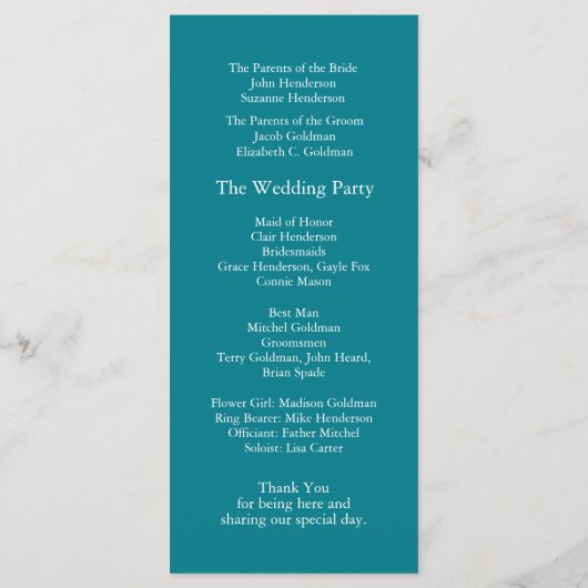 Classic Monogram Blauwgroen bruiloft Programmakaart (Achterkant)