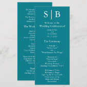 Classic Monogram Blauwgroen bruiloft Programmakaart (Voorkant / Achterkant)