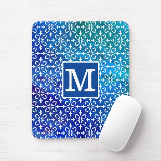 Classic Monogram Blue Chem 4 Floral Damask Muismat (Met muis)