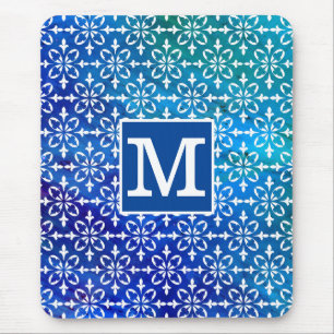 Classic Monogram Blue Chem 4 Floral Damask Muismat