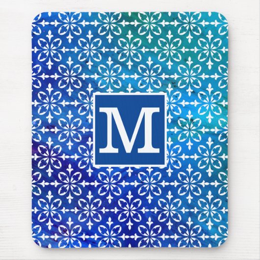 Classic Monogram Blue Chem 4 Floral Damask Muismat (Voorkant)