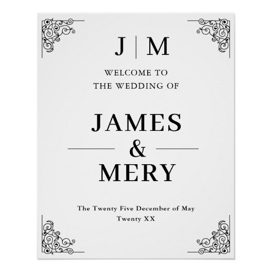 Classic Monogram Border Wedding Welcome Sign Perfect Poster (Voorkant)