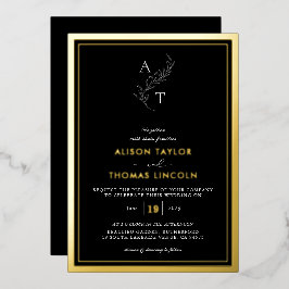 Classic Monogram Bruiloft Goud Lijst Echt Folie Uitnodiging