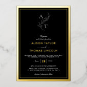 Classic Monogram Bruiloft Goud Lijst Echt Folie Uitnodiging (Voorkant)