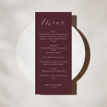 Classic Monogram Burgundy Script Weddenschap Menu<br><div class="desc">Klassiek minimalistisch monogram traditionele typografie bruiloft menu in de Bourgogne</div>