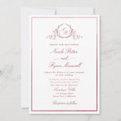 Classic Monogram Burgundy Waterverf Wedding Kaart (Voorkant)